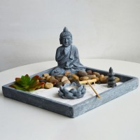 Wholesale China Fengshui Meditation Resin Sand Zen Fountain with Rocks and Plastic Succulents
