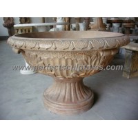Outdoor Indoor Decorative Carved Stone Marble Carving Plant Flower Pot for Home Decoration (QFP096)