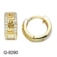 Fashion Brass Earrings Hoops with CZ in Yellow Gold Plated.