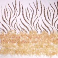 Yellow Feather Mesh Embroidery Lace Fabric for Dress