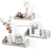 Weathered Floating Shelves Wall Mounted Set Real Wooden Shelves for Home Office Decoration