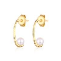 Simple Design Half Hoop Gold Plating Earrings Sterling Silver Freshwater Pearl Earrings