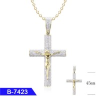 Hip Hop Jewelry Sterling Silver Diamond Jesus Cross Pendant for Men