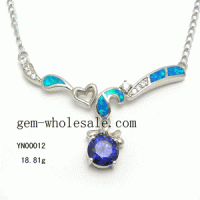 925 Sterling Silver Opal Gemstone Jewelry-Fashion Necklace (YN00012)