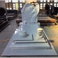White Marble Stone Sweeping Angel Engraved Bench Headstone