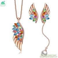 MGO Global Gem Jewelry Supplier of Colorful Gemstone Crystal Angle Wing Necklace and Earring Jewelry