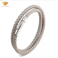 Manufacturers Wholesale Custom New Stainless Steel Leather Bracelet Double Circle Leather Bl2920