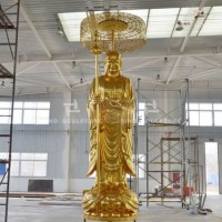 Gold Leaf Copper Ksitigarbha Bodhisattva Buddha Sculpture