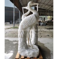 Outdoor Life Size Carved Stone Animal Statue Natural Marble Carving Crane Sculpture for Garden Decor