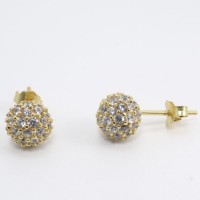 Jewelry Design 925 Silver 5A CZ Round 18K Gold Plated Earrings Women Statement Sparkle Ball Earings