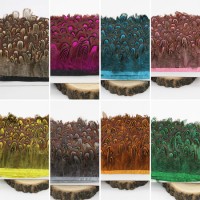 2.8 Inch (7 cm) Wholesale Nature Multi-Color Pheasant Feather Trims Fringe with Satin Ribbon Sewing
