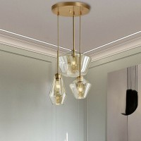 Nordic Champagne Color Modern Blown Vintage Indoor Glass Light Brass Rod Pendant Light for Living Di