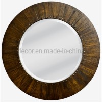New Design Country Round Wooden Mirror Frame with Metal Beads
