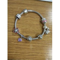 925 Sterling Silver Snake Chain Bracelet with Charms