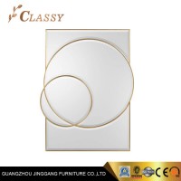 Circles Framed with Rectangle Steel Glass Mirror in Gold