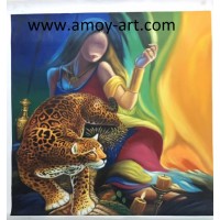 Handmade Lion and Beauty 3D Oil Painting for Home Decor