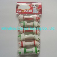 Dog Food 4-4.5inches Double Colors Rawhide Knot Bone Dog Chew