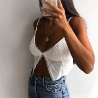 2020 White Lace Backless Women Summer Fashionable Sexy Crop Tops Ladies' Blouse&Tops