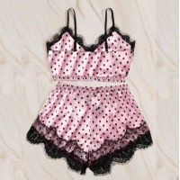 Summer Ice Silk Pajamas Female Lace Sexy Sling Suit Pajamas Lovely Home Clothes for Valentine's