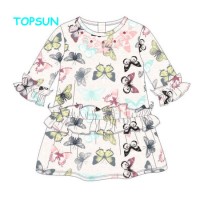 Baby Girls Boutique Long Sleeve Dress Children Full Printed with Button Baby Clothes