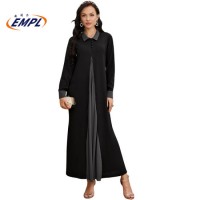 Casual Islamic Clothing Muslim Abaya Latest Designs Black and Grey Poly Crepe Front Open Button up M