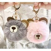 Rabbit Fur Ball Plush Fur Bear Key Chain POM POM Keychain Pompom Car Bag Keychain