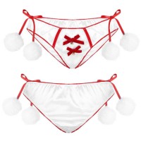 Womens Sexy Christmas Xmas Thong Ladies Underwear Panties Knickers Lingerie with Bell Side Fuzzy Bal
