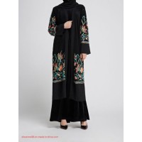 Kim Kardashian Fashion Kimono Black Embroidered Open Front Kaftan Abaya Muslim Abaya Women Spring Ma