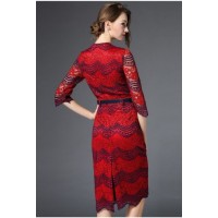 Factory Quality Women Navy Red Two Toned Wedding Lace Dress