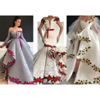 Lace Party Gown 3D Embroidery Wedding Dress Colorful Bridal Evening Dress Lb20610