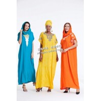 Long Sleeve Cotton Kaftan Plus Size Embroidered Dress