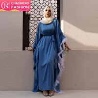 Fashion Hot Sell Feathers Muslim Abaya Batwing Sleeve Maxi Dress Oversized Cardigan Kimono Long Robe