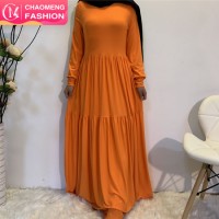 Fashion Pleated Hem Dress Big Swing Maxi Dresses Muslim Women Crepe Party Dress Islamic Clothing