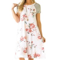 Casual Girl Floral Print A Line Loose T Shirt Dress