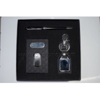 Popular Meeting Conference Business Gift Leather Card Box Keyring Metal Pen Gift Set