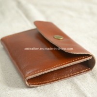 Genuine Calf Leather Slim Credit Card Coin Holder with Button