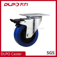 Dlpo Galvaized Castor Blue Elastic Rubber Flat Caster Wheel with Nylon Brakes for Premium Flight Cas