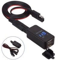 SAE to USB Cable Adapter with Blue Voltmeter 4.2A Dual USB Charger for Motorcycle for Smart Phone Ta