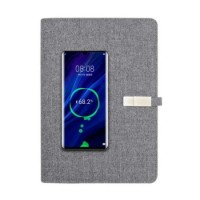New Design Grey Leather Gift Notebook Diary Notebook 8000mAh Wireless Charging Power Bank Notebook L