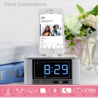 Smart Desk Clock Combining Blue Tooth Speaker FM Radio Audio Dual USB Snooze I Phone and Android Com
