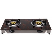 Zgbes Tempered Glass Gas Stove  Double Iron Burner and Gold Iron Fire Cap