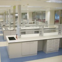 Steel Central Lab Table with Reagent Shelf and Accessories