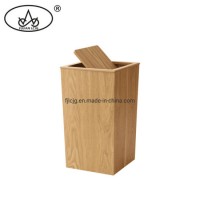 Wooden Square Trash Waste Garbage Swing Lid Bin for Can