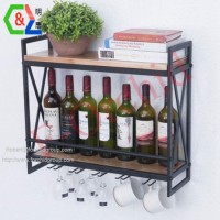 Wall Mount Shelves Book Shelves Wine Rack Wall Mounted Wine Display Rack with 5 Stem Glass Holder Ac