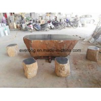 Pans Lava Stone Garden Furniture Stone Table & Chair Polished Surface Basalt Grey Stool Chair