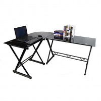 Home Office Furniture Wooden Computer Desk Work From Home Glass Top Table