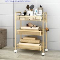 Golden Kitchen Basket Movable Cart Home Wire Shelving Mobile Simple Assembly