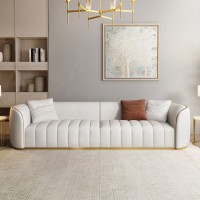 Italy Modern Design Light Luxury Home Furniture Leather Sofa Golden Stainless Steel Feet