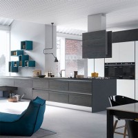 Modern European Grey Wood Mixed Granite Kitchen Cabinets