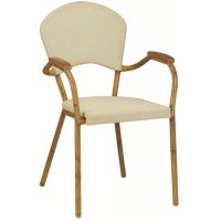 Teak Wood Armrest Peticular Design Textile Chair Bamboo Looking Church Furniture